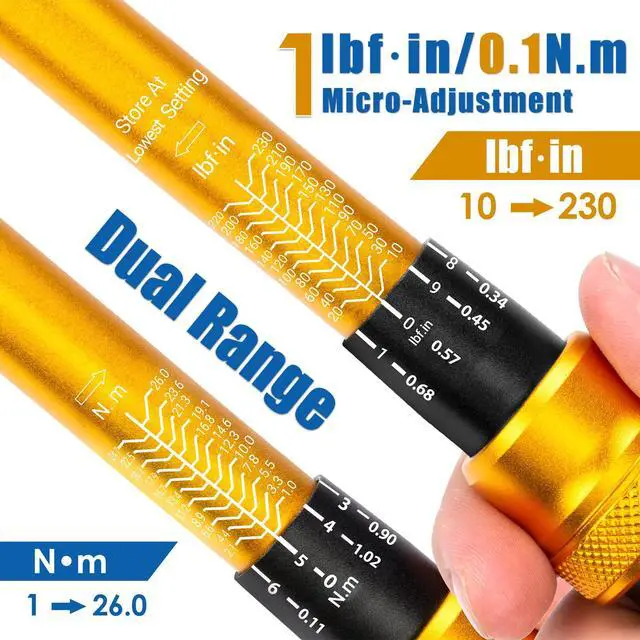 Alt view image 5 of 6 - 50Pcs Master Bike Torque Wrench Set, 1/4 Inch Drive, 10-230 IN.LB (1-26.0 Nm), Inch Pound Click Torque Wrench with Bit Sockets, 0.1 Nm Micro, 3/8 Adapter, Pro Bicycle Tool Kit for MTB