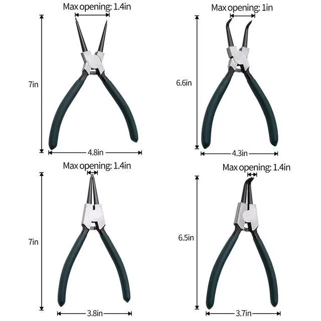 Alt view image 5 of 7 - 4pcs 7in Snap Ring Pliers, 5/64in Tips | for Ring Remover Retaining and Remove Hoses, Gaskets