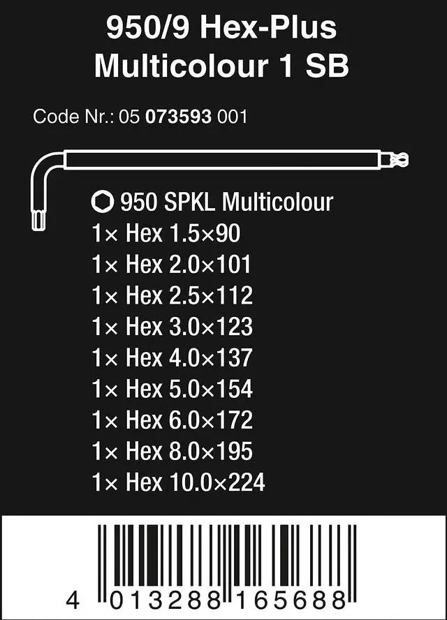 Alt view image 2 of 7 - Tools 05073593001 950 SPKL/9 SM N SB Long ARM HEX Key Set, One Size, Multi