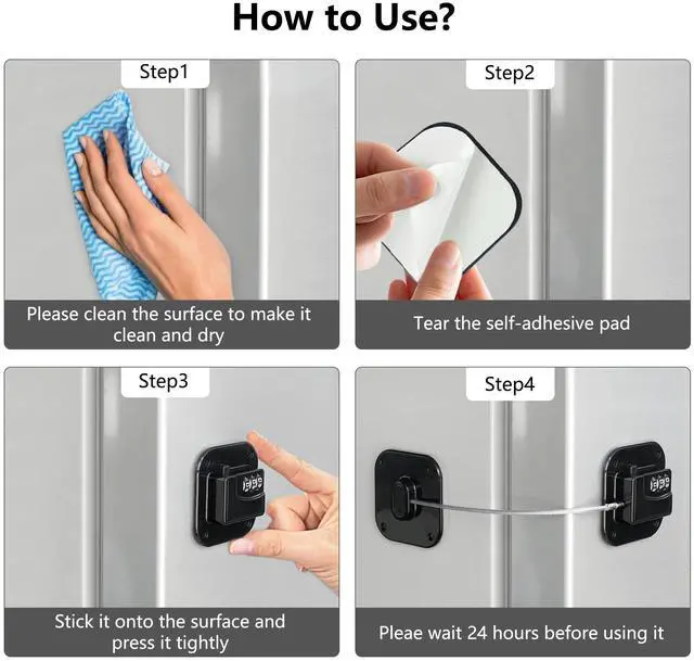 Alt view image 5 of 6 - Refrigerator Lock, Heavy Duty Fridge Lock, Combination Lock for Refrigerator Cabinets, Drawers, Safety, Easy Install No Keys Needed (Black-2Pack)
