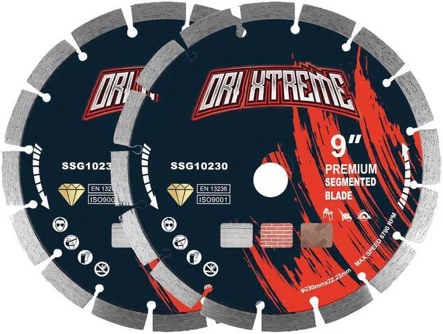 Main image of 9 Inch Diamond Blade 2Pcs, General Purpose Segmented Blade | Dry/Wet Cutting Concrete, Masonry, Brick, Block, 7/8"-5/8" Arbor