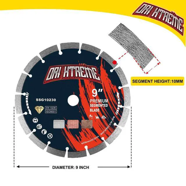 Alt view image 2 of 6 - 9 Inch Diamond Blade 2Pcs, General Purpose Segmented Blade | Dry/Wet Cutting Concrete, Masonry, Brick, Block, 7/8"-5/8" Arbor