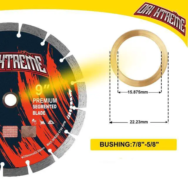 Alt view image 3 of 6 - 9 Inch Diamond Blade 2Pcs, General Purpose Segmented Blade | Dry/Wet Cutting Concrete, Masonry, Brick, Block, 7/8"-5/8" Arbor