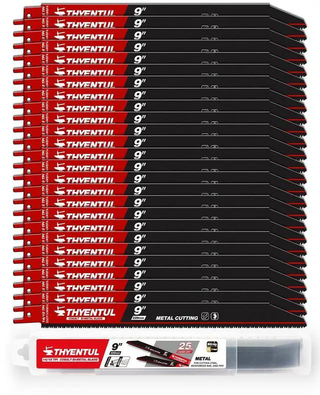 Main image of 25 Pack,9 inch,14/18 TPI,Reciprocating Saw Blade Set,M42 Teeth with Cobalt Bi-Metal Blades, for Automatic Dismantling Sawzall Blades for 1/16-5/16 Medium Metals