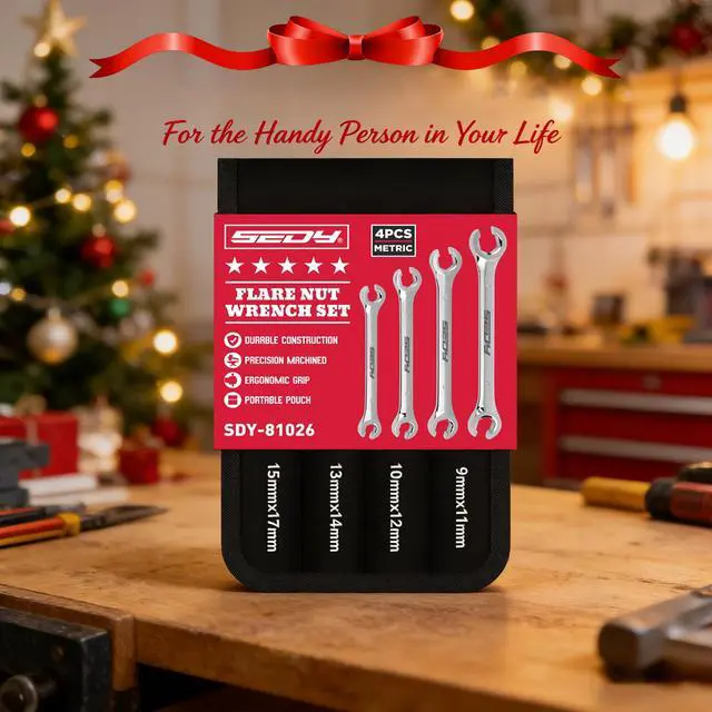 Alt view image 7 of 7 - 4-Piece Flare Nut Wrench Set, Offset End Spanner Metric 9 10 11 12 13 14 15 17mm, CR-V Steel Storage Pouch Repair and Remove Nuts on Fuel Tube Hose Transmission Line