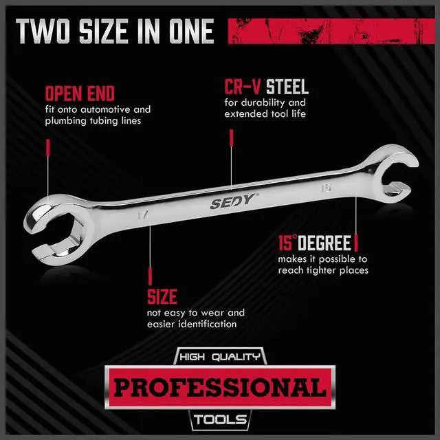 Alt view image 6 of 7 - 4-Piece Flare Nut Wrench Set, Offset End Spanner Metric 9 10 11 12 13 14 15 17mm, CR-V Steel Storage Pouch Repair and Remove Nuts on Fuel Tube Hose Transmission Line