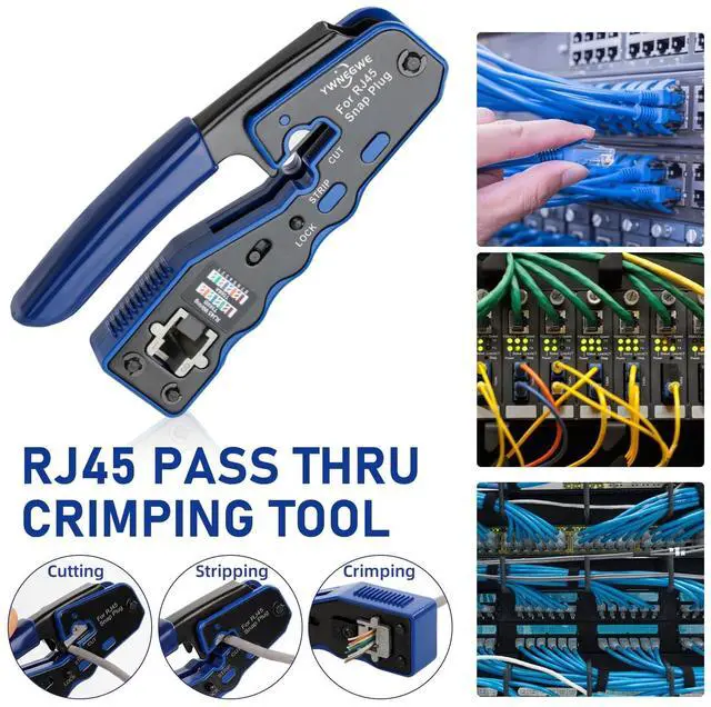 Alt view image 3 of 7 - RJ45 Crimp Tool Kit Pass Thru Ethernet Crimper for Cat5e Cat6 Cat6a 8P8C Modular Connectors, All-in-One Cat6 Crimping Tool and Tester(9V Battery Not Included)