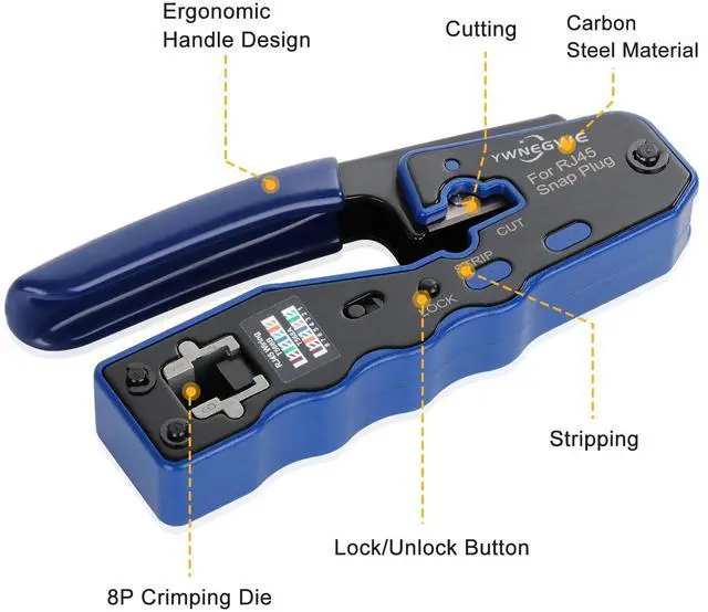 Alt view image 4 of 7 - RJ45 Crimp Tool Kit Pass Thru Ethernet Crimper for Cat5e Cat6 Cat6a 8P8C Modular Connectors, All-in-One Cat6 Crimping Tool and Tester(9V Battery Not Included)