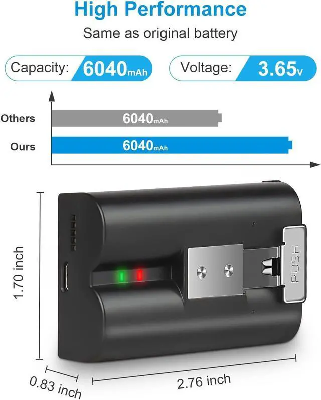 Alt view image 2 of 7 - 2Pack Replacement for Ring Battery Compatible with Ring-Doorbell-Camera 2/3/4/3plus, Stick Up Camera (2nd and 3rd Gen), Also for Spotlight Cam and Peephole Cam, Rechargeable 3.65V 6040mAh Battery