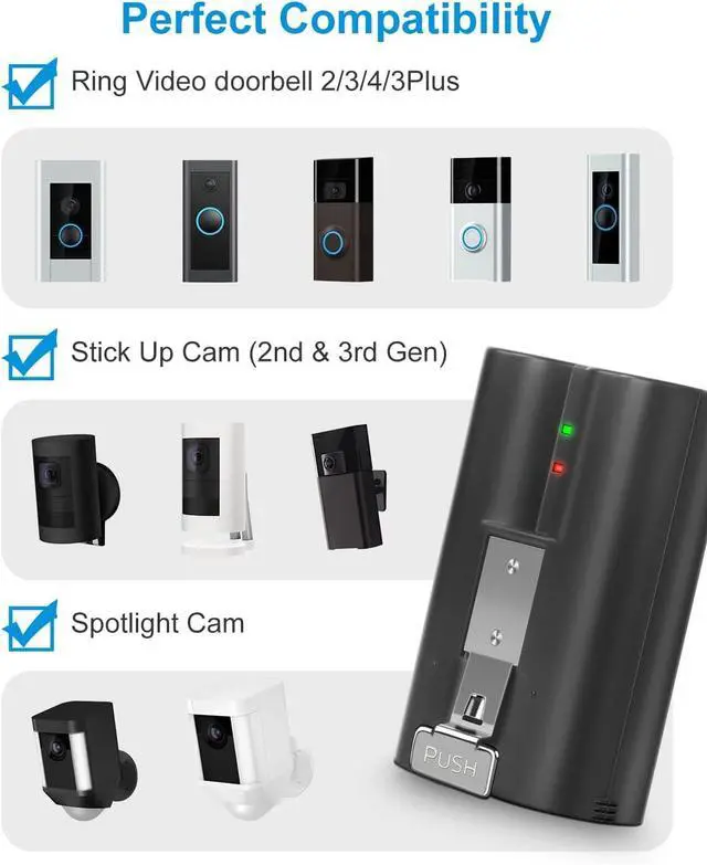 Alt view image 3 of 7 - 2Pack Replacement for Ring Battery Compatible with Ring-Doorbell-Camera 2/3/4/3plus, Stick Up Camera (2nd and 3rd Gen), Also for Spotlight Cam and Peephole Cam, Rechargeable 3.65V 6040mAh Battery