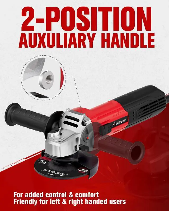 Alt view image 5 of 7 - Angle Grinder, 7.5-Amp 4-1/2 inch Electric Grinder Power Tools with Grinding and Cutting Wheels, Flap Disc and Auxiliary Handle for Cutting, Grinding, Polishing and Rust Removal - Red