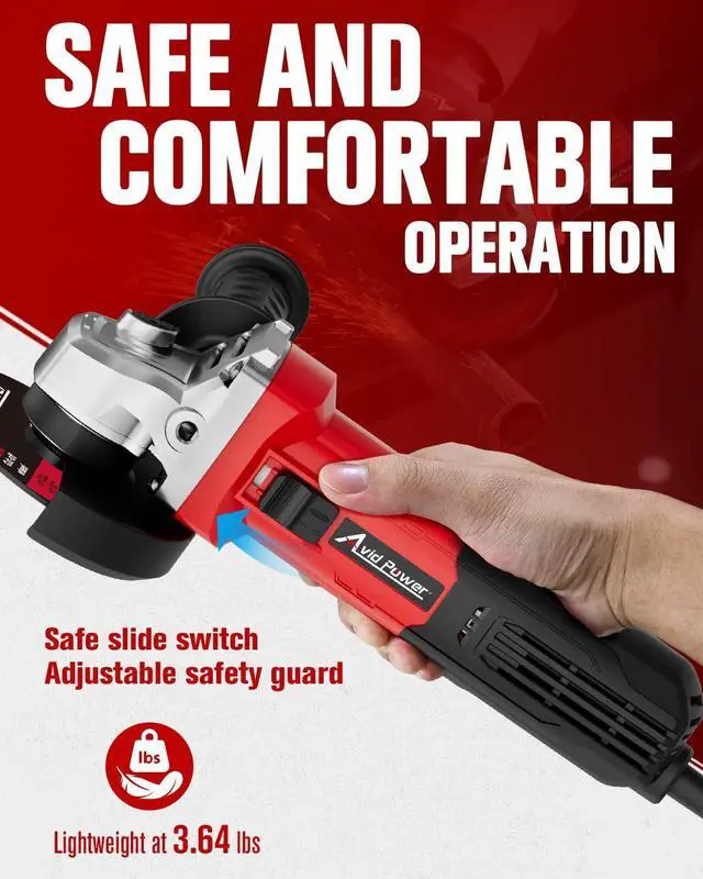 Alt view image 6 of 7 - Angle Grinder, 7.5-Amp 4-1/2 inch Electric Grinder Power Tools with Grinding and Cutting Wheels, Flap Disc and Auxiliary Handle for Cutting, Grinding, Polishing and Rust Removal - Red