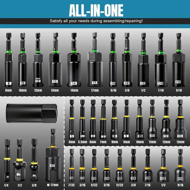 Alt view image 2 of 7 - 80PCS Magnetic Impac Nut Driver Set, Metric & SAE Socket Set, Storage Box | Wing Nut Driver, Bit Holder, Universal Sockets, Quick Release Extension, Power Bits, 1/4'' Quick Change