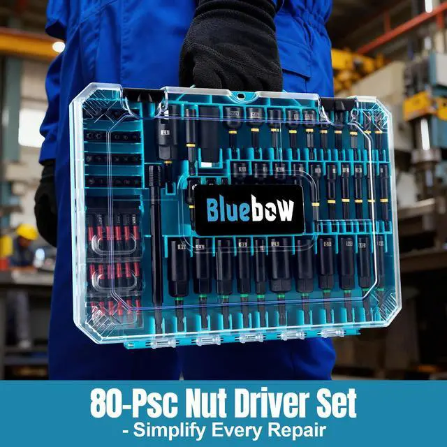 Alt view image 7 of 7 - 80PCS Magnetic Impac Nut Driver Set, Metric & SAE Socket Set, Storage Box | Wing Nut Driver, Bit Holder, Universal Sockets, Quick Release Extension, Power Bits, 1/4'' Quick Change