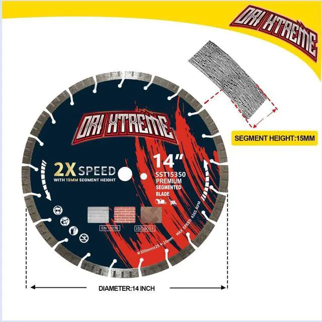 Alt view image 2 of 6 - 14 Inch Diamond Saw Blade, Turbo General Purpose Segmented Blade | Dry/Wet Cutting Concrete, Reinforced Concrete, Masonry, Brick, Block, 1"-20mm Arbor