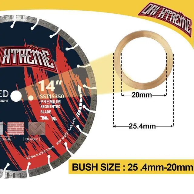 Alt view image 3 of 6 - 14 Inch Diamond Saw Blade, Turbo General Purpose Segmented Blade | Dry/Wet Cutting Concrete, Reinforced Concrete, Masonry, Brick, Block, 1"-20mm Arbor