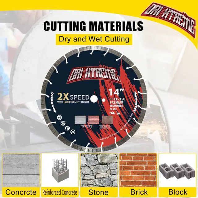 Alt view image 4 of 6 - 14 Inch Diamond Saw Blade, Turbo General Purpose Segmented Blade | Dry/Wet Cutting Concrete, Reinforced Concrete, Masonry, Brick, Block, 1"-20mm Arbor