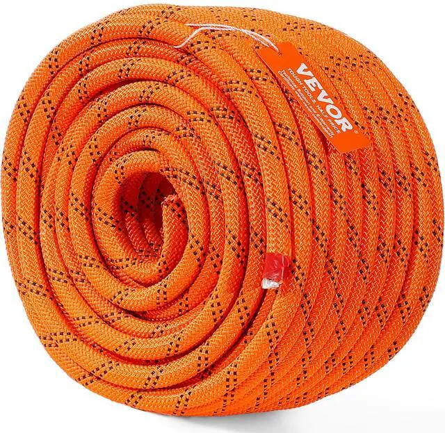Main image of Double Braided Polyester Rope, 1/2 in x 120 ft, 48 Strands, 8000 LBS Breaking Strength Outdoor Climbing Rope, Arborist Rigging Rope for Rock Hiking Camping Swing Rappelling Rescue, Orange/Black