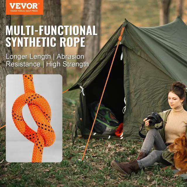 Alt view image 2 of 7 - Double Braided Polyester Rope, 1/2 in x 120 ft, 48 Strands, 8000 LBS Breaking Strength Outdoor Climbing Rope, Arborist Rigging Rope for Rock Hiking Camping Swing Rappelling Rescue, Orange/Black