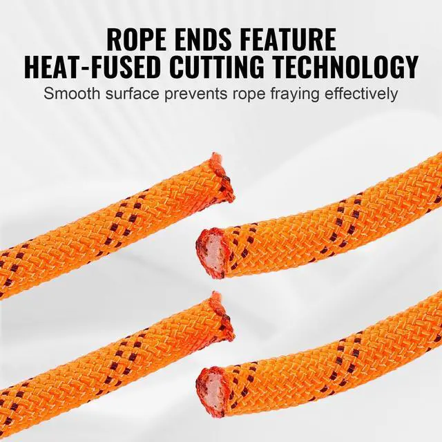 Alt view image 6 of 7 - Double Braided Polyester Rope, 1/2 in x 120 ft, 48 Strands, 8000 LBS Breaking Strength Outdoor Climbing Rope, Arborist Rigging Rope for Rock Hiking Camping Swing Rappelling Rescue, Orange/Black