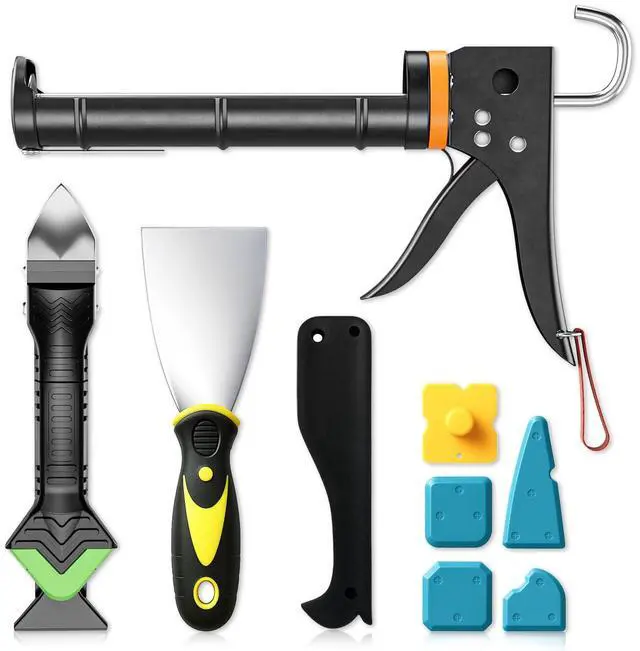 Main image of Professional Caulk Gun Kit with Caulk Remover Tool & Putty Knife - 5 in 1 Caulking Tool Set for Caulking Removal, Shower & Bathroom Caulk, Includes Caulking Gun Tool, Caulk Scraper Tool Spackle Knife