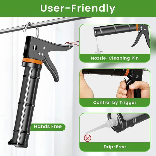 Alt view image 3 of 7 - Professional Caulk Gun Kit with Caulk Remover Tool & Putty Knife - 5 in 1 Caulking Tool Set for Caulking Removal, Shower & Bathroom Caulk, Includes Caulking Gun Tool, Caulk Scraper Tool Spackle Knife