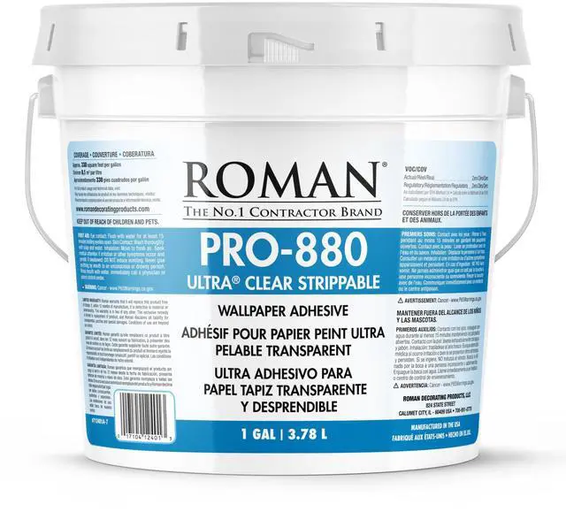 Main image of PRO-880 Wallpaper Adhesive, Ultra Clear Strippable - 1-Gallon | For Most Types and Weights of Wallcoverings