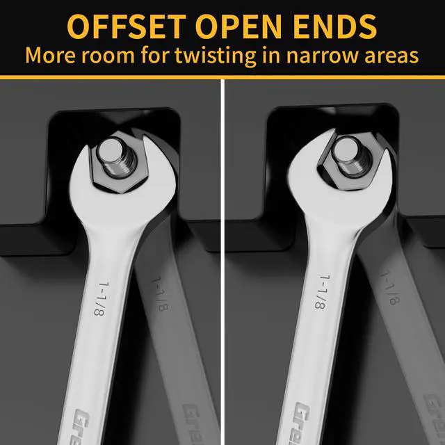 Alt view image 7 of 7 - 7PC SAE Large Wrench Set Combination Open End Wrench Big Wrenches | Includes 15/16" 1" 1-1/16" 1-1/8" 1-3/16" 1-1/4" Long Wrenches, 15° Offset 12pt Box End, Roll-Up Pouch & Gauge, CR-V Steel