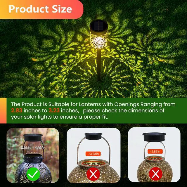 Alt view image 3 of 7 - 4 Pack Solar Light Replacement Top, 3.23 Inch Waterproof for Garden Lantern | Fits 2.83-3.23 In Openings. Replacement Parts For Outdoor DIY Garden, Pathway, Yard Lights & Decor. Warm White