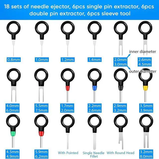 Alt view image 3 of 7 - Terminal Pin Removal Tool Kit 82 Pcs Depinning Electrical Connector Pin Extractor Tool Set Wire Terminal Release for Automotive Car Household Devices - Black