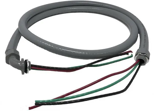 Main image of Power Whip Assembly, 1/2-Inch x 6 Ft Nonmetallic Liquid Tight Flexible Electrical Conduit and 10 Gauge Wire Single Phase Preassembled A/C Hook-up Whip Kit, 1/2"