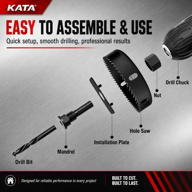 Alt view image 3 of 7 - 25 Piece Hole Saw Kit with 3/4"-6" for Wood, Drywall, PVC and Plastic | Carbon Steel Hole Saw Set, Wrench, Mandrels, Drill Bits, Installation Plate, Hex Key and Case for DIY Holes in Soft Materials