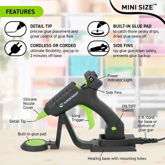 Alt view image 2 of 7 - Cordless/Corded High-Temperature Mini Hot Glue Gun with Fine Tip for Detailed Crafting and DIY Projects, 20 Watts (CL-195F)