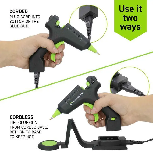 Alt view image 4 of 7 - Cordless/Corded High-Temperature Mini Hot Glue Gun with Fine Tip for Detailed Crafting and DIY Projects, 20 Watts (CL-195F)