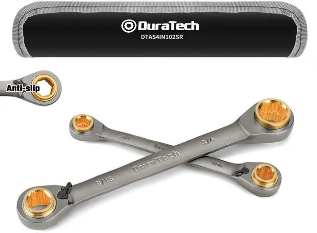 Main image of 4-in-1 Anti-Slip Reversible Ratcheting Box Wrench Set, SAE | Double Box End, 2-Piece, 5/16", 3/8", 7/16", 1/2" & 9/16", 5/8", 11/16", 3/4", CR-V Steel, Nickel Plated, Rolling Pouch