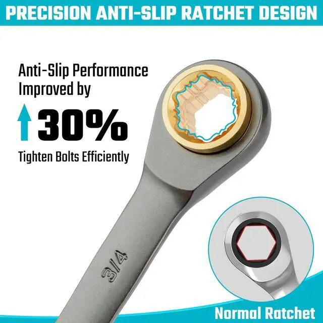 Alt view image 2 of 7 - 4-in-1 Anti-Slip Reversible Ratcheting Box Wrench Set, SAE | Double Box End, 2-Piece, 5/16", 3/8", 7/16", 1/2" & 9/16", 5/8", 11/16", 3/4", CR-V Steel, Nickel Plated, Rolling Pouch