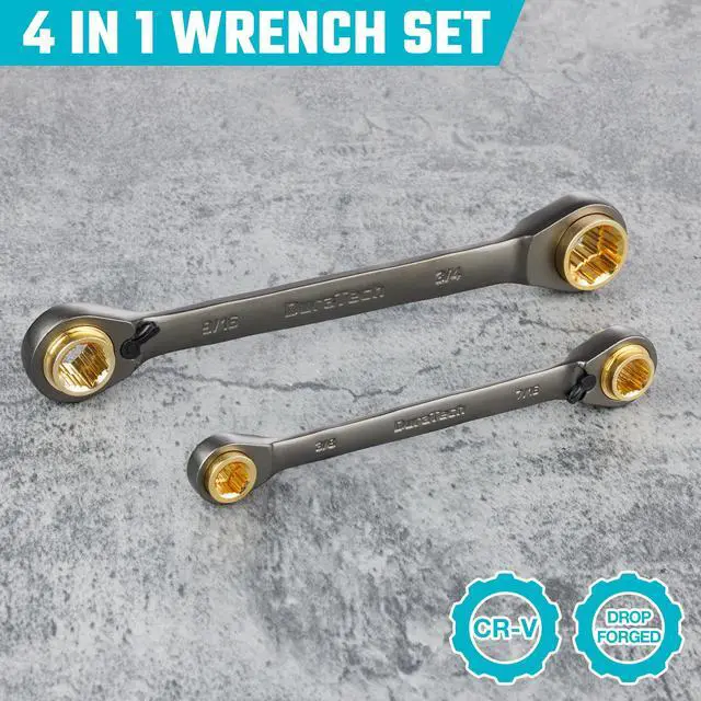 Alt view image 6 of 7 - 4-in-1 Anti-Slip Reversible Ratcheting Box Wrench Set, SAE | Double Box End, 2-Piece, 5/16", 3/8", 7/16", 1/2" & 9/16", 5/8", 11/16", 3/4", CR-V Steel, Nickel Plated, Rolling Pouch