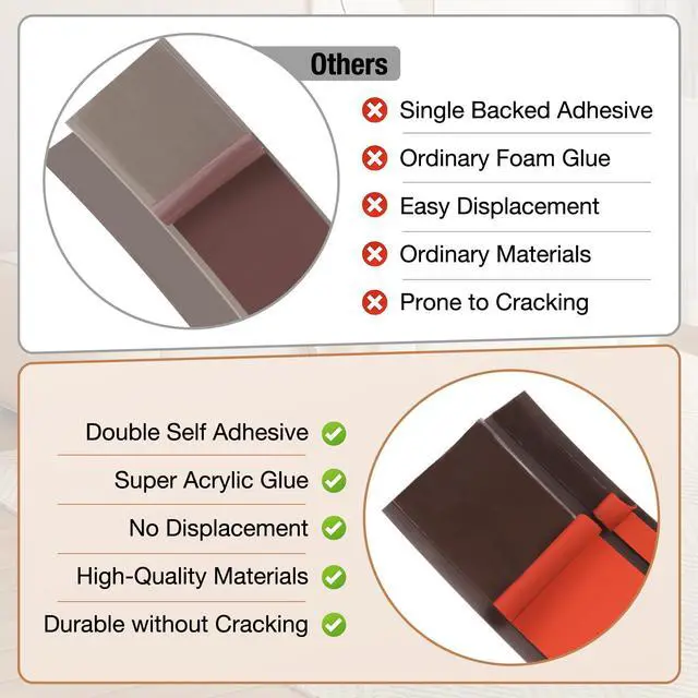 Alt view image 4 of 6 - Floor Transition Strip Self Adhesive Vinyl Door Threshold Strip | Rubber Transition Strips for Doorways Reducer for Laminate Floor Carpet Tile, Deep Brown Wood Grain, 1/5" to 2/5", 3.3Ft