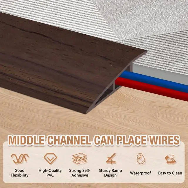 Alt view image 3 of 6 - Floor Transition Strip Self Adhesive Vinyl Door Threshold Strip | Rubber Transition Strips for Doorways Reducer for Laminate Floor Carpet Tile, Deep Brown Wood Grain, 1/5" to 2/5", 3.3Ft