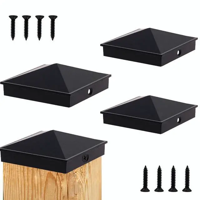 Main image of 4x4 Heavy Duty Aluminum Post Caps Cover, Matte Finish Powder Coated Surface | for 4x4 Nominal Wood Post(True 3.5" x 3.5"), Pyramid Fence Wood Post of Decks or Corridors, Brown, 4 Pack