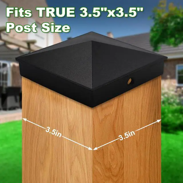 Alt view image 2 of 7 - 4x4 Heavy Duty Aluminum Post Caps Cover, Matte Finish Powder Coated Surface | for 4x4 Nominal Wood Post(True 3.5" x 3.5"), Pyramid Fence Wood Post of Decks or Corridors, Brown, 4 Pack