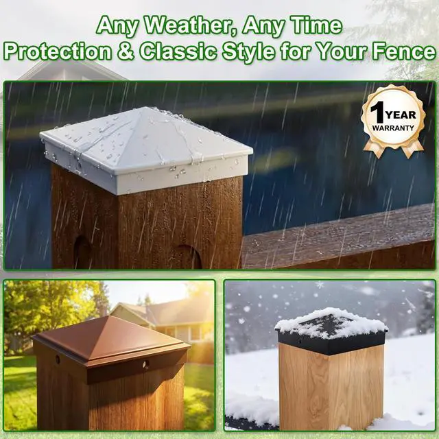 Alt view image 5 of 7 - 4x4 Heavy Duty Aluminum Post Caps Cover, Matte Finish Powder Coated Surface | for 4x4 Nominal Wood Post(True 3.5" x 3.5"), Pyramid Fence Wood Post of Decks or Corridors, Brown, 4 Pack