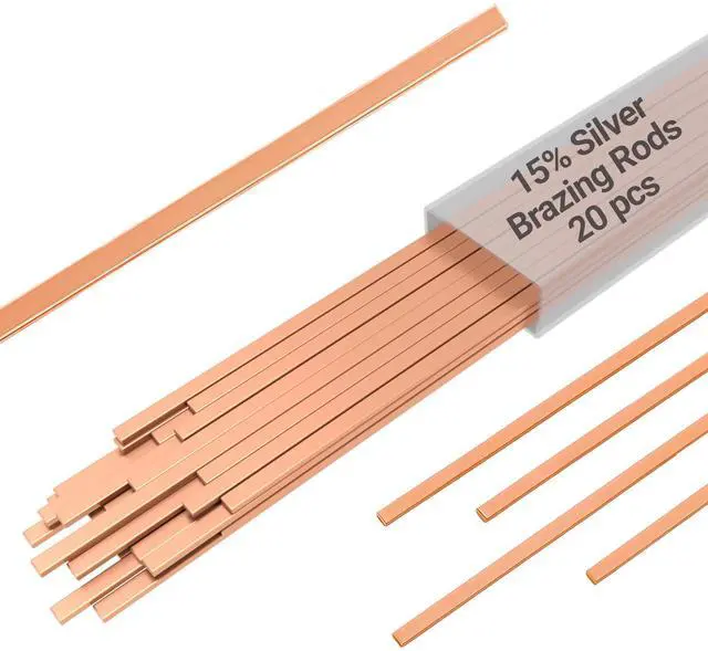 Main image of 15% Silver Brazing Rods AWS BCuP-5 20 Sticks Silver Solder Phos Copper Brazing Alloys Flat Welding Rods 0.050"x1/8"x10" for Air Conditioning, Refrigerator, Cold Storage, and HVAC Units