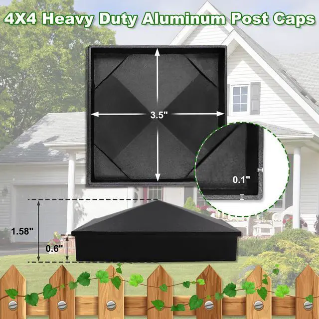 Alt view image 6 of 7 - 4x4 Heavy Duty Aluminum Post Caps Cover, Matte Finish Powder Coated Surface | for 4x4 Nominal Wood Post(True 3.5" x 3.5"), Pyramid Fence Wood Post of Decks or Corridors, Brown, 4 Pack