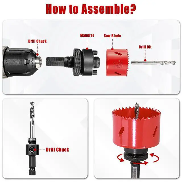 Alt view image 3 of 7 - Bi-Metal Hole Saw Kit, HYCHIKA 17 Pcs High Speed Steel 3/4" to 2-1/2" Hole Saw Set in Case with Mandrels, Hole Saw Bit for Metal, Drilling PVC Board,and Plastic Plate