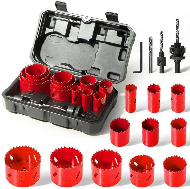 Main image of Bi-Metal Hole Saw Kit, HYCHIKA 17 Pcs High Speed Steel 3/4" to 2-1/2" Hole Saw Set in Case with Mandrels, Hole Saw Bit for Metal, Drilling PVC Board,and Plastic Plate