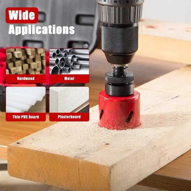 Alt view image 5 of 7 - Bi-Metal Hole Saw Kit, HYCHIKA 17 Pcs High Speed Steel 3/4" to 2-1/2" Hole Saw Set in Case with Mandrels, Hole Saw Bit for Metal, Drilling PVC Board,and Plastic Plate