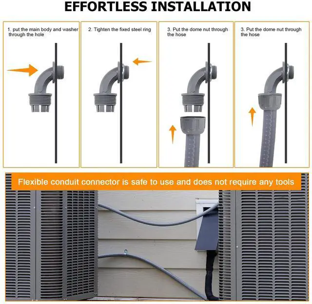 Alt view image 4 of 6 - Liquid-Tight Conduit and Connector Kit,Flexible Non Metallic Liquid Tight Electrical Conduit,3/4inch 25ft Electrical Conduit Kit,with 8 Straight and 8 Angle Fittings Included,3/4 in. Dia