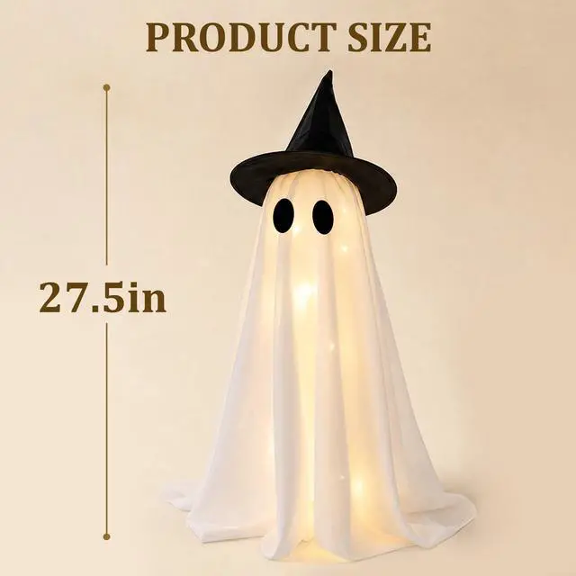 Alt view image 2 of 6 - Halloween Decorations-Set of 2 Light-Up Ghosts with Witch Hats | Ghost Table Centerpiece-Spooky Tabletop Decor for Mantel Dining Table Party Indoor Home Decor
