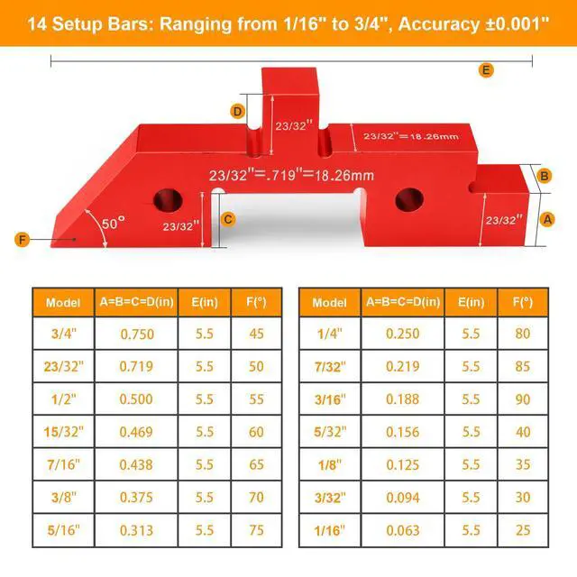 Alt view image 2 of 7 - Table Setup Blocks for Woodworking, 14pcs Aluminum Alloy Precision Set up Bars, Precision Height, Depth, Angle & Fence Alignment Gauge Set - Router and Saw Accessories with Storage Case